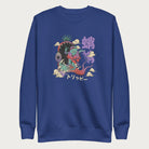 Royal blue sweatshirt with a vibrant psychedelic Japanese octopus graphic with Japanese text.