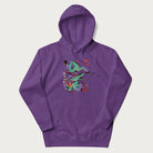 Purple hoodie with Japanese psychedelic snake graphic, with Japanese text 'ヘビ' (Snake) and 'トリッピー' (Trippy) in vibrant colors.