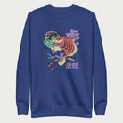 Royal blue sweatshirt with a psychedelic Japanese tiger graphic featuring vibrant colors and bold details, including Japanese characters.