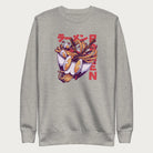 Light grey sweatshirt with a vibrant graphic of a bowl of ramen noodles, depicted in a dynamic, cartoonish style with bold Japanese text.