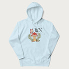 Light blue hoodie with mushroom and butterfly design, with the text 'Respect the Soil' above it. 