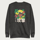 Dark grey sweatshirt with Japanese text and a retro samurai robot graphic.