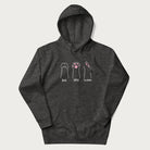 Dark grey hoodie with graphic of cat paws playing rock-paper-scissors.