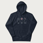 Navy blue hoodie with graphic of cat paws playing rock-paper-scissors.