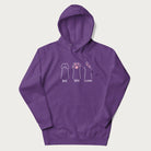 Purple hoodie with graphic of cat paws playing rock-paper-scissors.