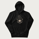 Black hoodie with a graphic of a meditating mushroom character and the words 'Stay Fungi' and 'Stay Mindful'.