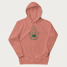 Light pink hoodie with a graphic of a meditating mushroom character and the words 'Stay Fungi' and 'Stay Mindful'.