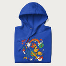 Folded royal blue trippy hoodie featuring a colorful psychedelic design with playful characters and the text "Stay Trippy".