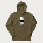 Military green hoodie with a 'The Lovers' tarot card graphic of two cats with intertwined tails forming a heart, wine, and roses.