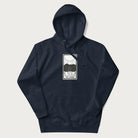 Navy blue hoodie with a 'The Lovers' tarot card graphic of two cats with intertwined tails forming a heart, wine, and roses.