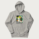 Light grey hoodie with Japanese text and a graphic of a retro-futuristic robot fighter, inspired by Japanese mecha art.