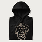 Folded black hoodie with a cute mushroom graphic and the text "You're FUNGING Awesome!"