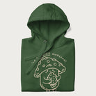 Folded forest green hoodie with a cute mushroom graphic and the text "You're FUNGING Awesome!"