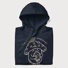 Folded navy blue hoodie with a cute mushroom graphic and the text "You're FUNGING Awesome!"