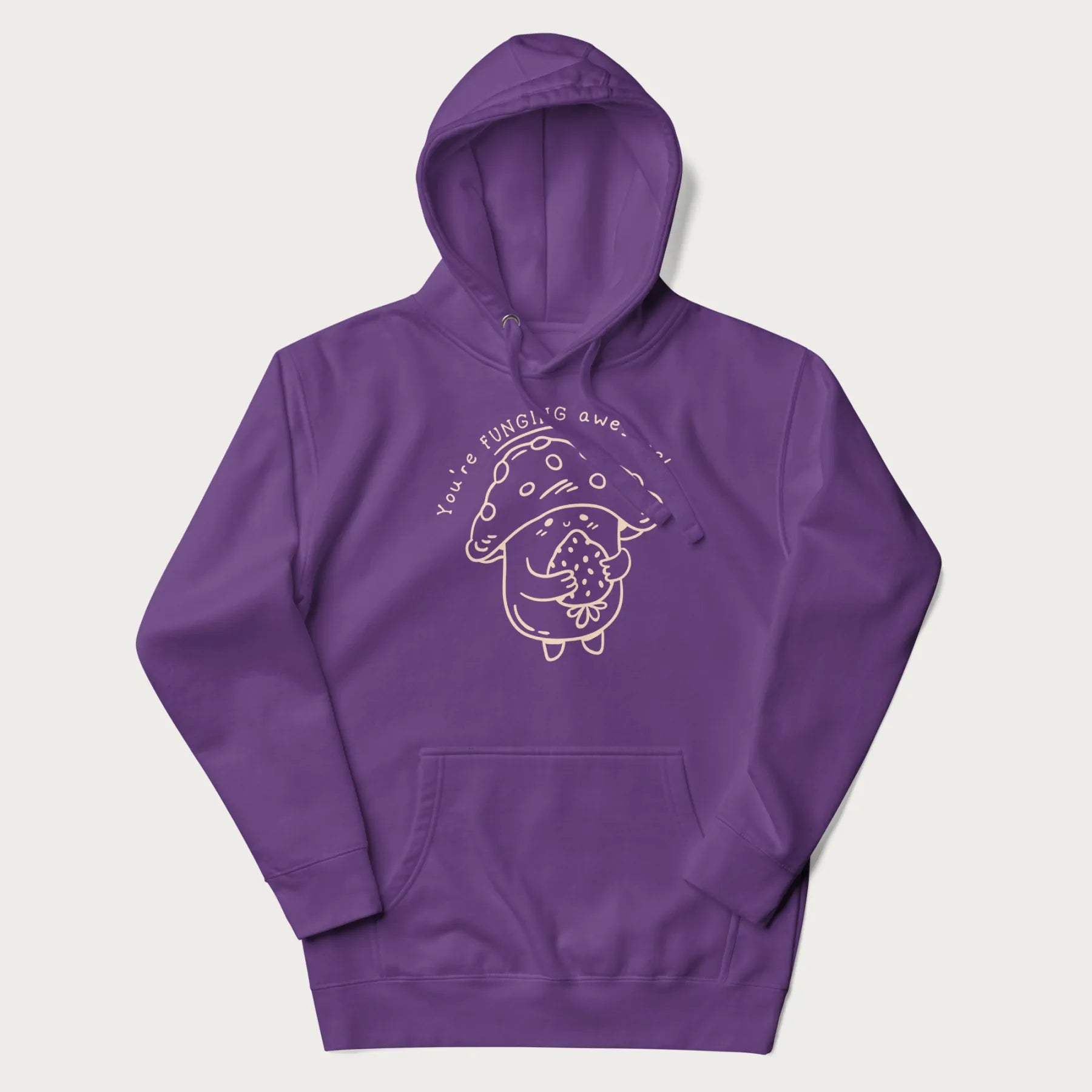 Purple hoodie with a cute mushroom graphic and the text "You're FUNGING Awesome!"