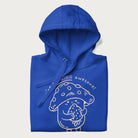 Folded royal blue hoodie with a cute mushroom graphic and the text "You're FUNGING Awesome!"